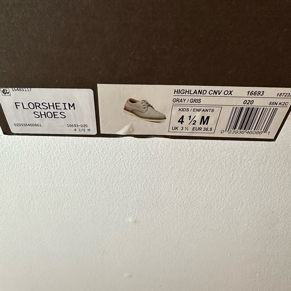 Florsheim Boys' Highland Jr. Canvas Plain Toe Oxfords in 4.5 - Picture 5 of 6